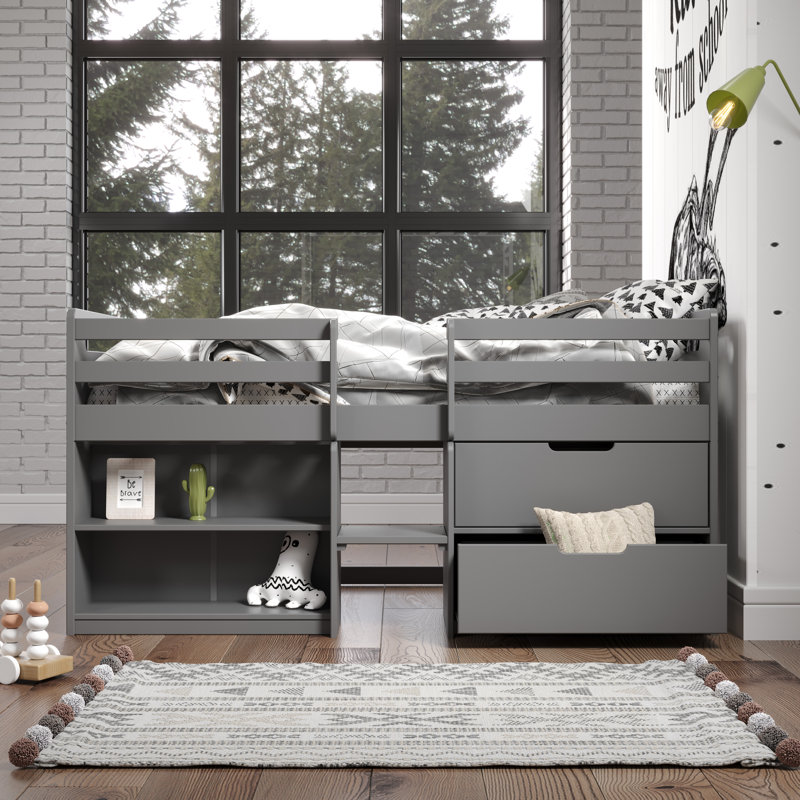 Lit mezzanine gris Fabiana avec rangement