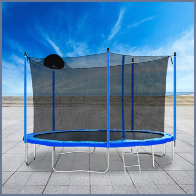 Trampoline 12 pi pour adultes et enfants avec panier de basketball, trampolines d'extérieur avec échelle et filet de sécurité pour enfants et adultes