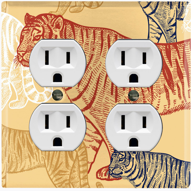 Metal Light Switch Plate Cover; US Standard Size 2 Gang Toggle - Tiger Drawings, #5 Single GFI / Rocker