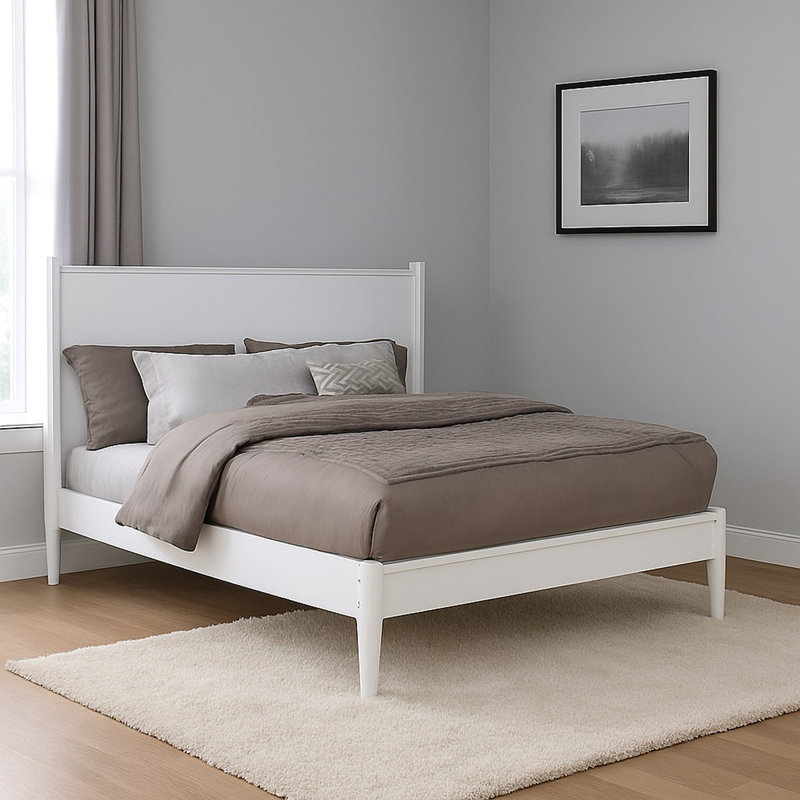 Lit plateforme Mid-Century, Lit simple, Blanc