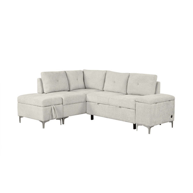 Canapé-lit 88,2 po en forme de L Canapé-lit polyvalent avec beaucoup d'espace de rangement, deux porte-gobelets et deux ports USB pour le salon