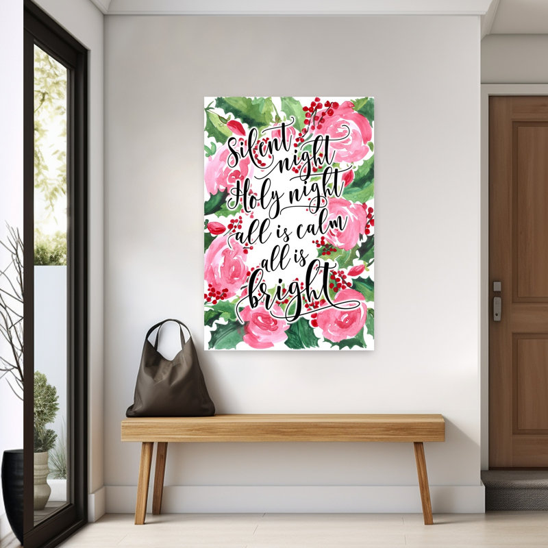 Silent Night Christmas Floral Contemporary Rose Flower Winter Wall Art Print 1 Piece Wrapped Canvas Wall Art
