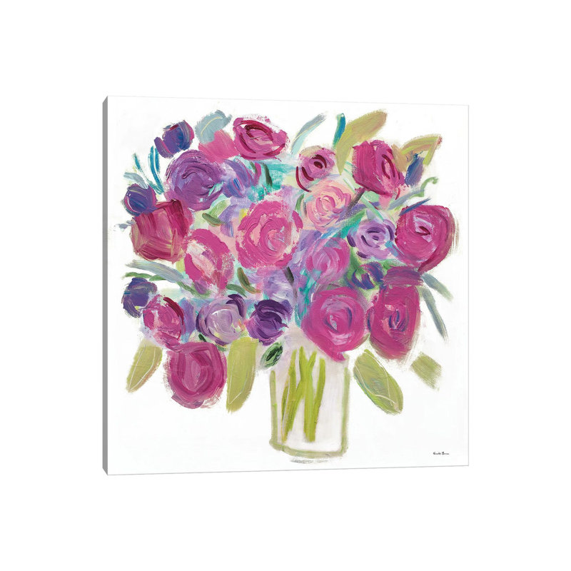 Pink Roses On White by Farida Zaman - Wrapped Canvas Painting, 45.72 cm H x 45.72 cm W