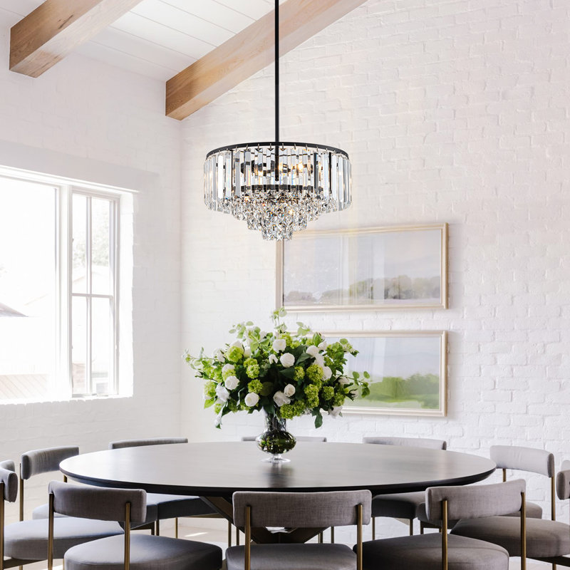Lustre moderne en cristal à 4 niveaux, Noir mat, 3 lumières