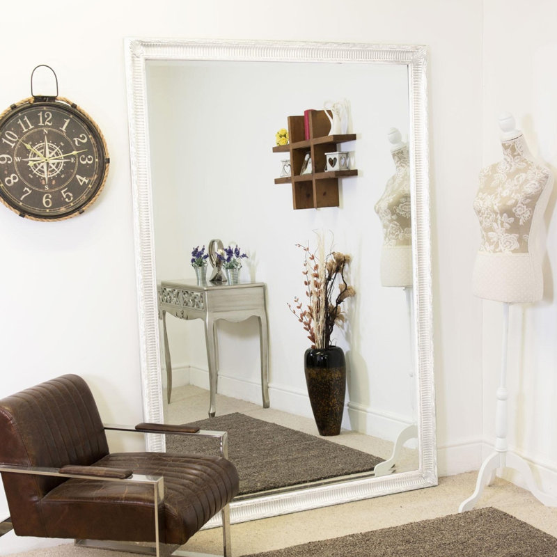 Efharis Wood Flat Wall Mirror, White, 67cm x 43cm