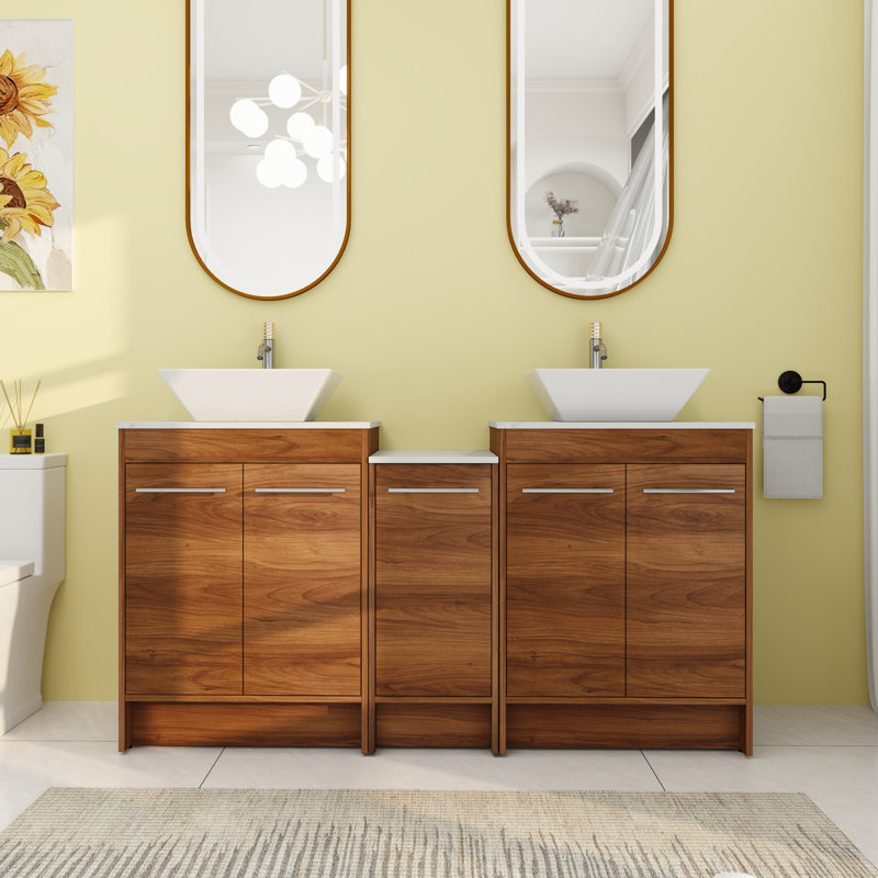 Meuble-lavabo double 58,92 po avec comptoir en céramique
