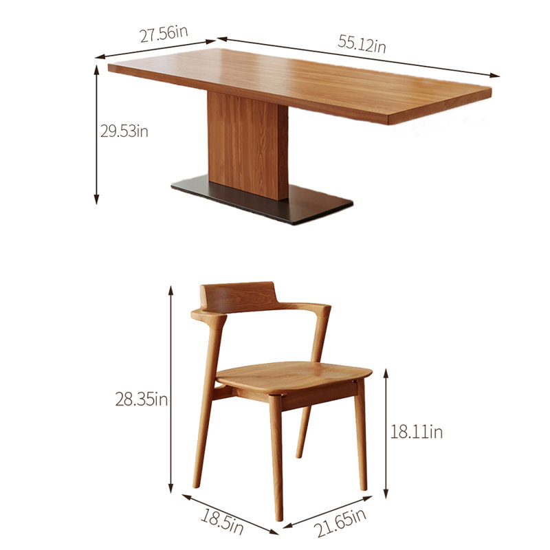 Ensemble de table de salle à manger en bois de frêne massif, H 29,53 po x L 55,12 po x l 27,56 po