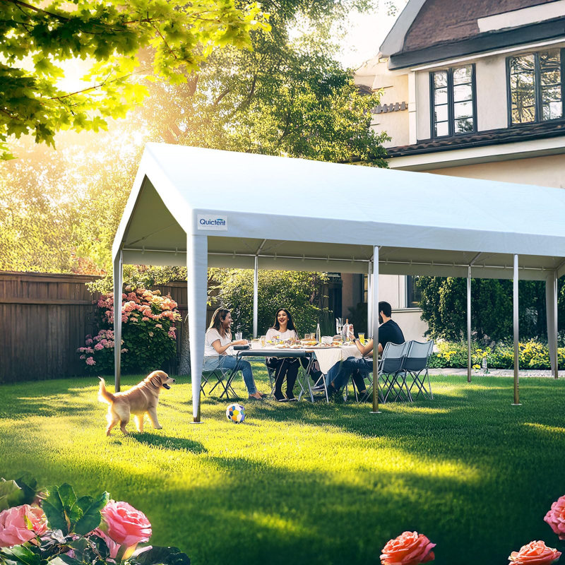 Quictent 13x25 ft Heavy Duty Carports with Side Zipper Doors & Snowproof Steel Cables & Ventilated Windows, Waterproof Storage Shelter for Outdoor Equipment, White