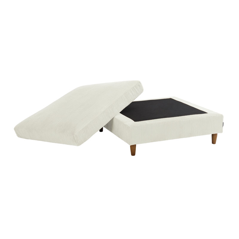 Upholstered Beige Square Corduroy Ottoman with Solid Wood Legs, Single Ottoman Modular Part For Sectional Sofa, Beige