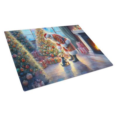 Australian Terrier and Santa Claus Glass Cutting Board