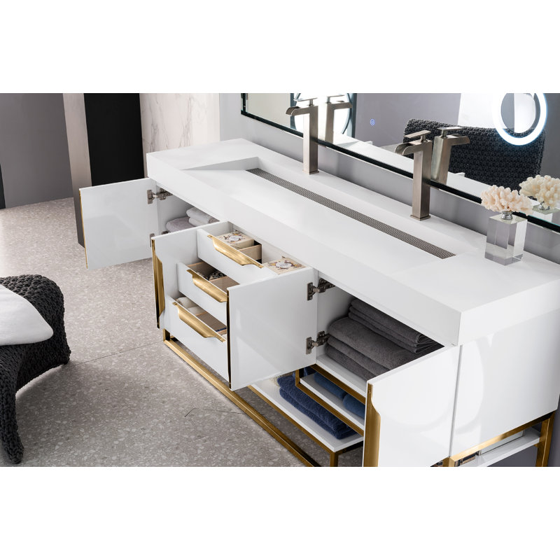 Keven 72'' W Single Vanity, Glossy White, Glossy White, Radiant Gold