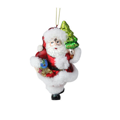 6" White and Red Glitter Accented Santa Claus Glass Christmas Ornament