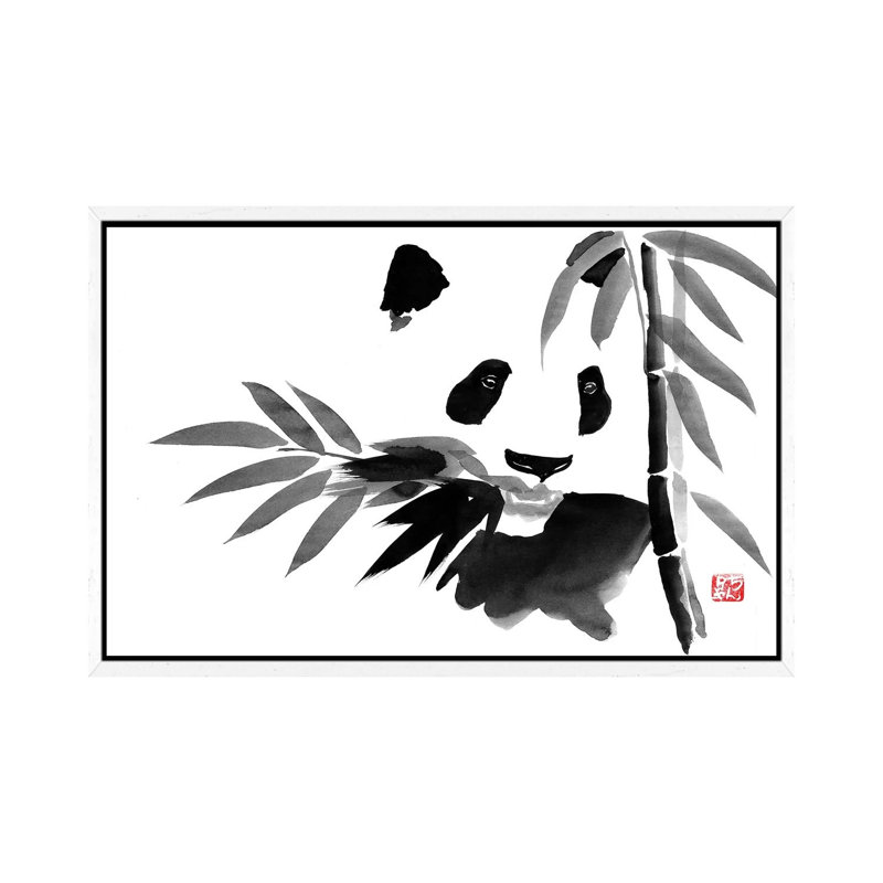 Eating Bamboo by Péchane - Print on Canvas, White Framed, 101.6 cm H x 66.04 cm W