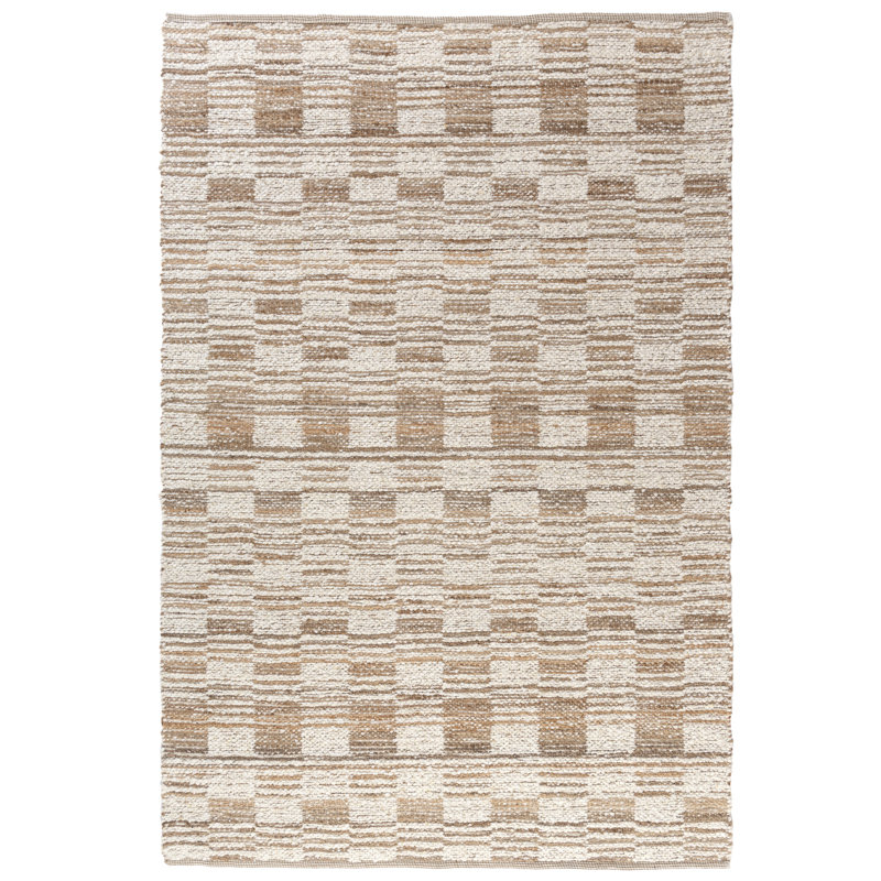 Beige/Ivory Contemporary Checkered Flatweave Wool Blend Indoor Area Rug, Rectangle 7'9" x 9'9"