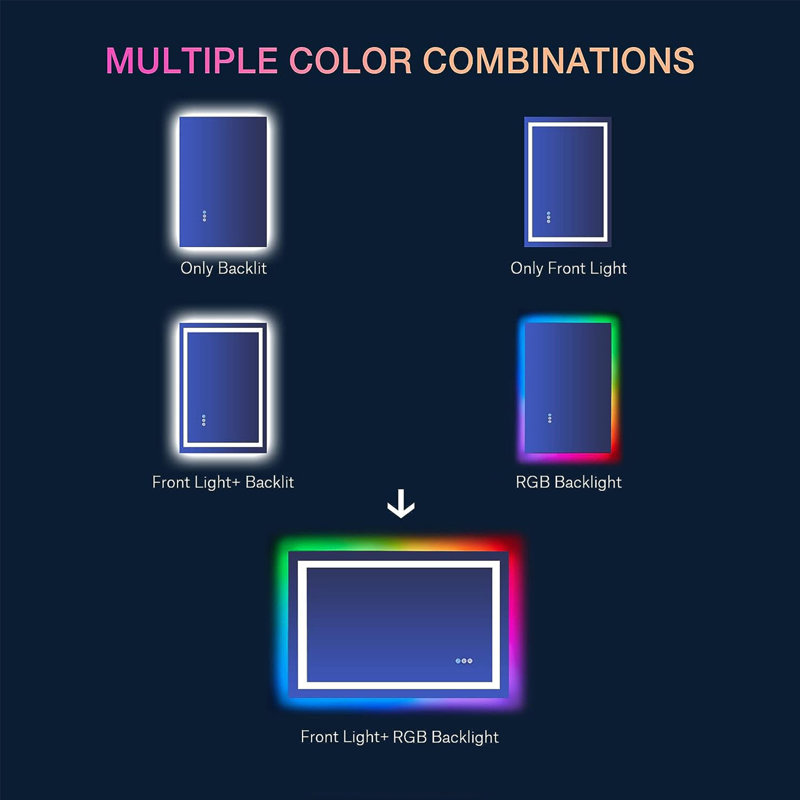 Aevar Super Bright Independent Controlled RGB Backlit & LED Frontlit Anti-Fog Tempered Glass Bathroom/Vanity Mirror with ETL & 3-Year Warranty