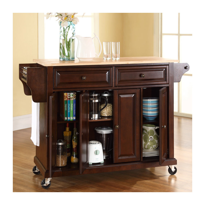 Ken Solid Wood Top Kitchen Cart, Vintage Mahogany
