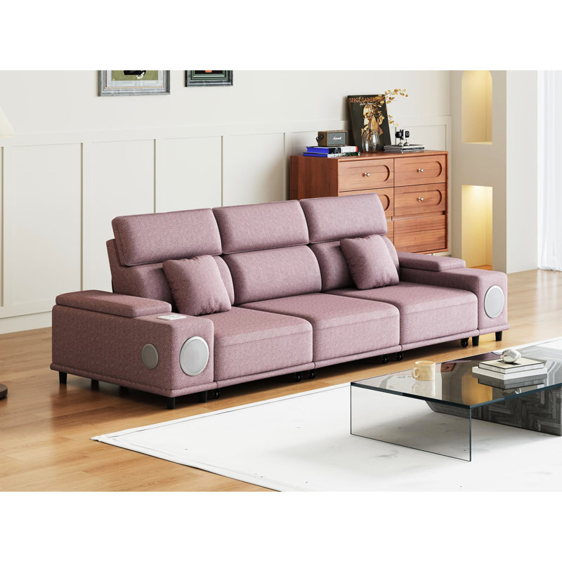 Canapé d'angle électrique inclinable 3 places avec télécommande, panneau de chargement multimode, idéal pour se détendre à la maison la nuit, sièges rembourrés en mousse, base en bois d'eucalyptus, fauteuil inclinable électrique avec télécommande intelligente.