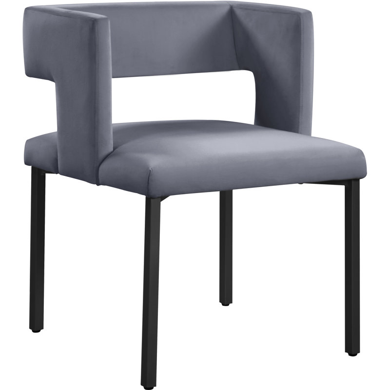 Fauteuil en velours Caleb, Velours gris, Noir mat