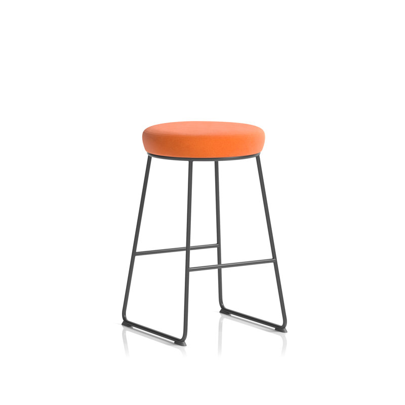 Upholstered Counter Stool with Metal Frame, Orange