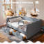 Lit de jour Gingham avec 2 tiroirs de rangement et port USB, forme ondulée-728224157-728224156