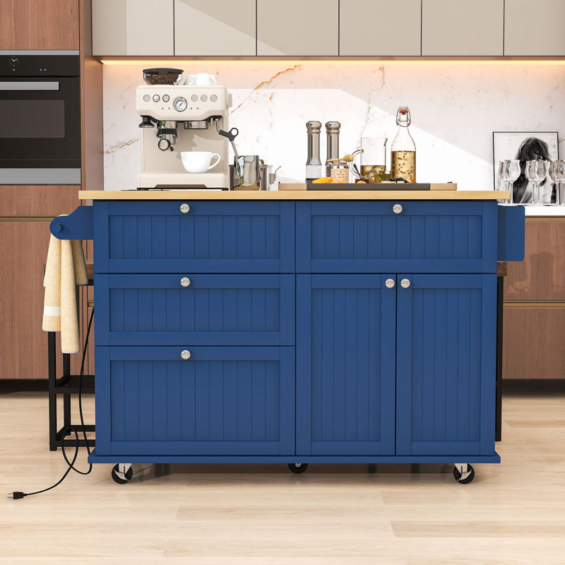 Rosauro Kitchen Islands with Storage Cabinet, 4 Drawers and Towel Rack, Blue