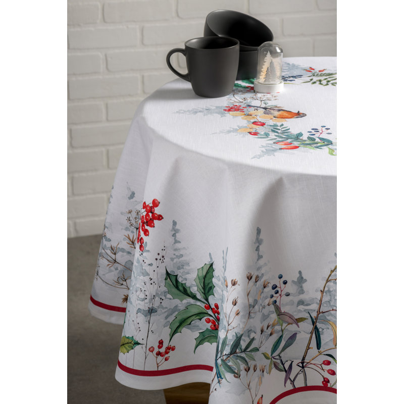 100% Cotton Round Christmas Tablecloth, 63" x 63"