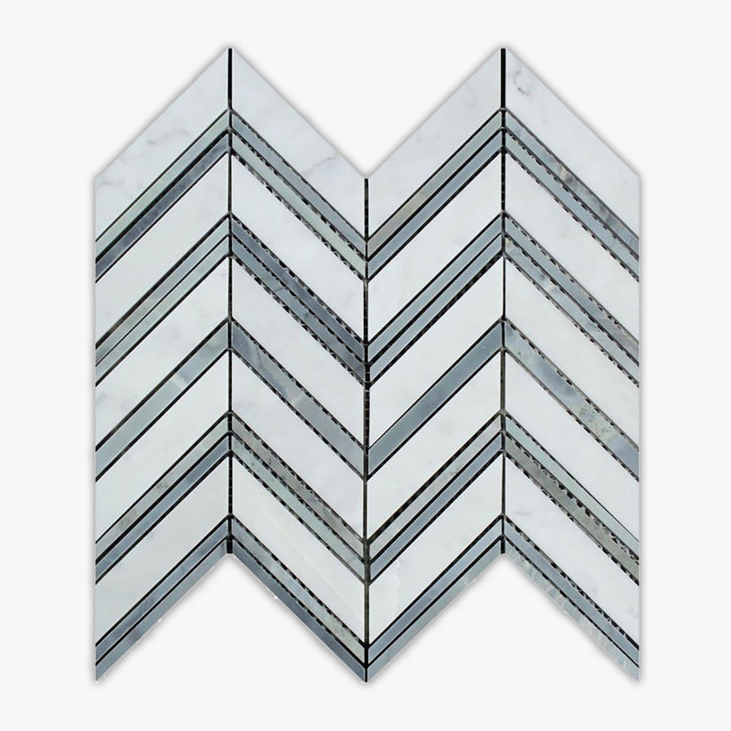 Carreau de marbre et plancher 13,9 po x 11,75 po, Blanc / gris