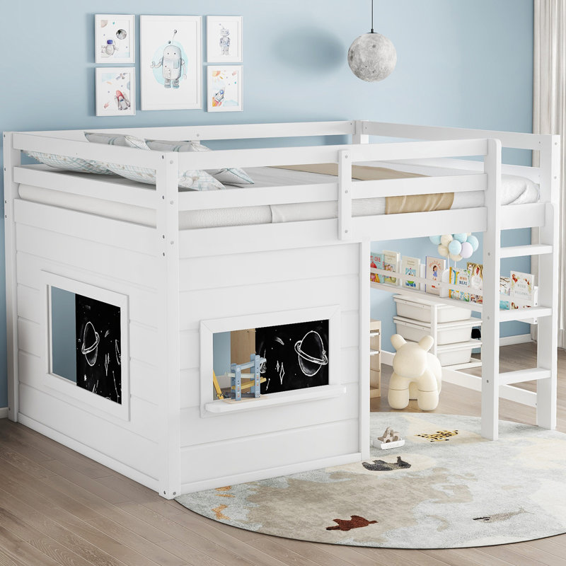 Lit mezzanine pour enfants avec tableau coulissant, Double, Blanc