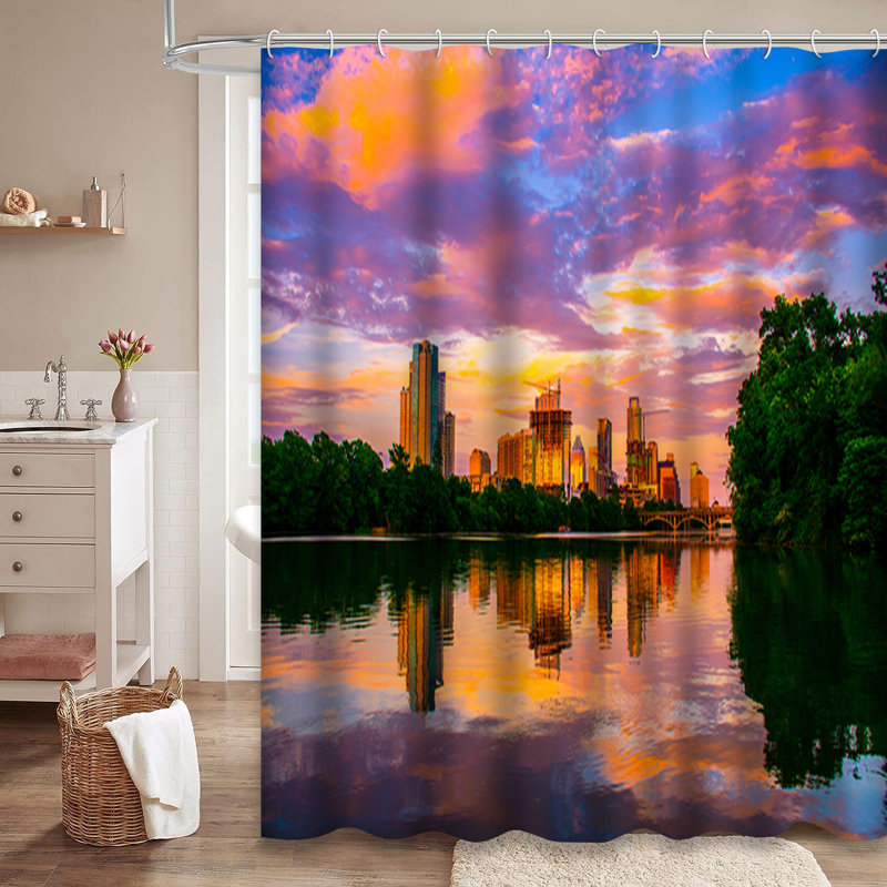 Rideau de douche avec 12 crochets Texas Sunset Town Lake, L 72 po x l 78 po