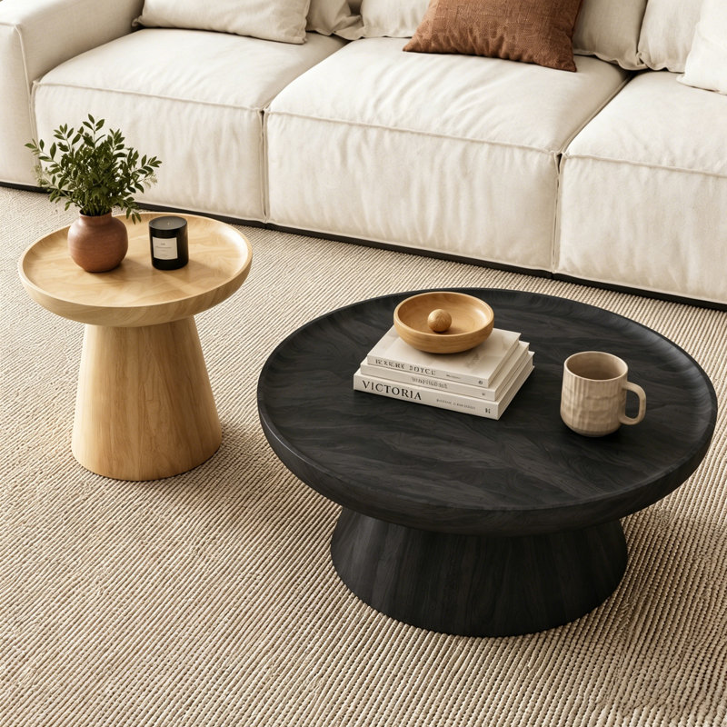 Table basse circulaire en bois, Black/Natural Wood