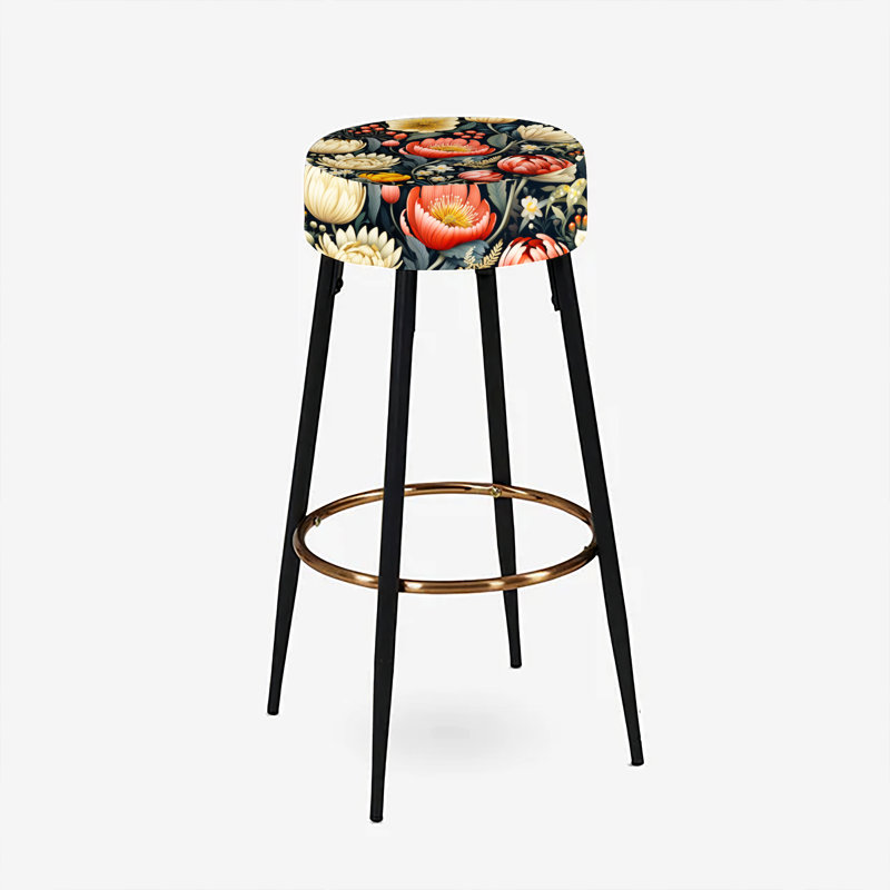 Ensemble de 2 tabourets de bar floraux corail et beige