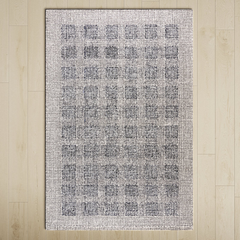 Airica Geometric Handmade Tufted Wool Area Rug in Blue, 5 x 7'6"