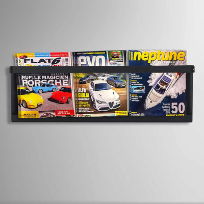Magazine Holder Wall Mounted - Black Minimalist Metal File Rack Hanging Brochure Storage Organizer Comic Display For Living Room Bathroom Waiting Room Home Office Decor (19.7 inch)