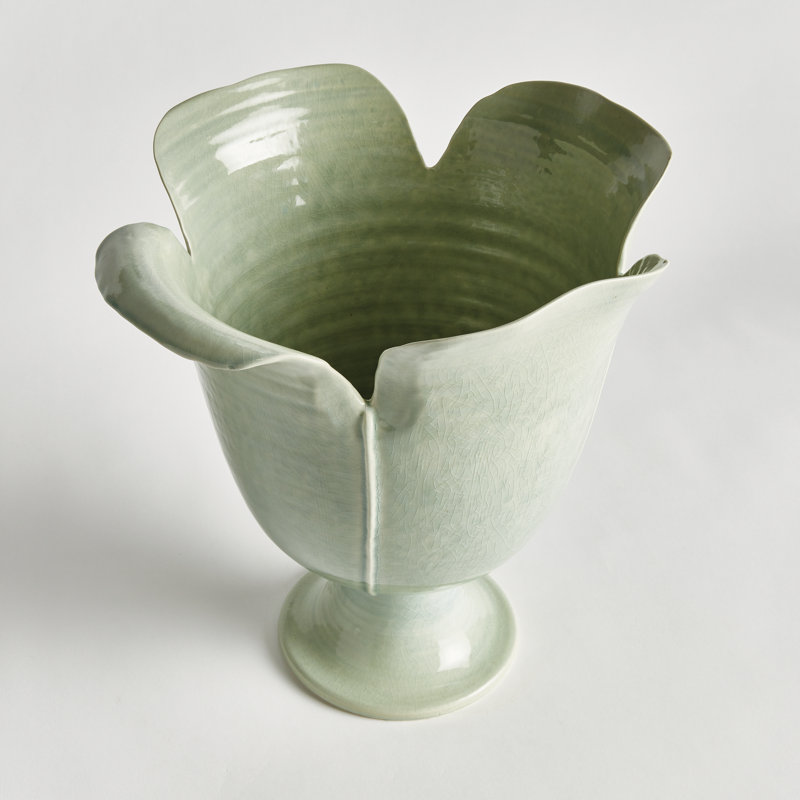 Rachana Handmade Ceramic Table Vase, Celadon, 13.25" H x 11.5" W x 11.75" D
