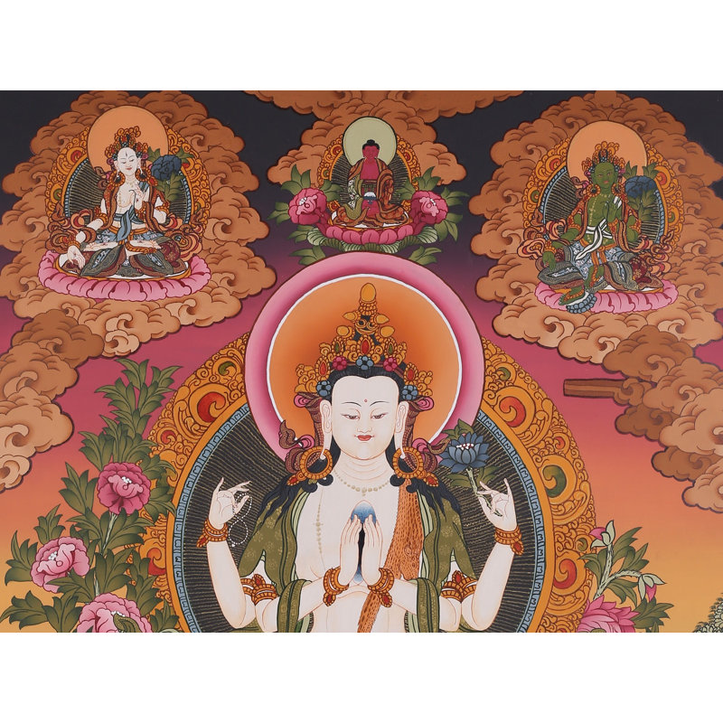 Four Armed Avalokiteshvara (Brocadeless Thangka)