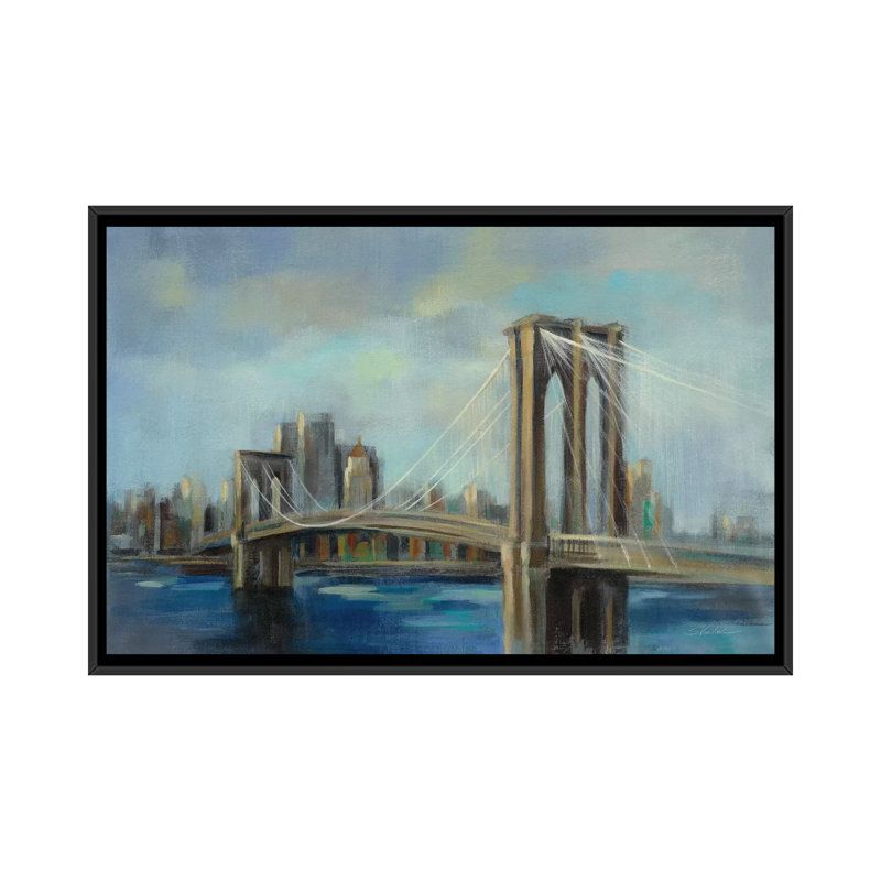 « brooklyn bridge », reproduction sur toile, Toile avec cadre noir, Pas de tapis, H 32 po x l 48 po x P 1,5 po