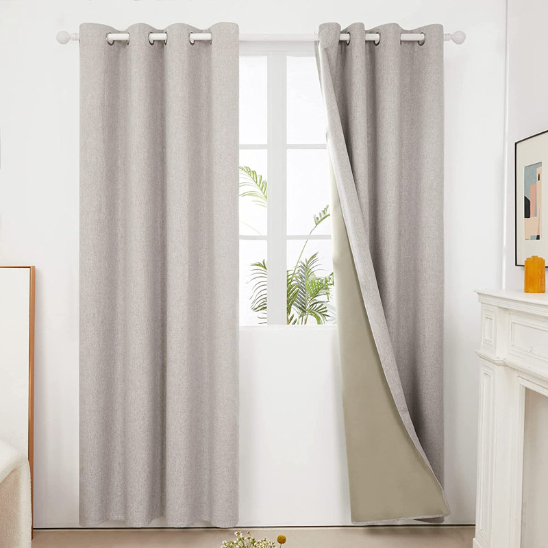 Lythrodontas Faux Linen Total Blackout Curtain Panels, 52" W x 84" H, Light Brown