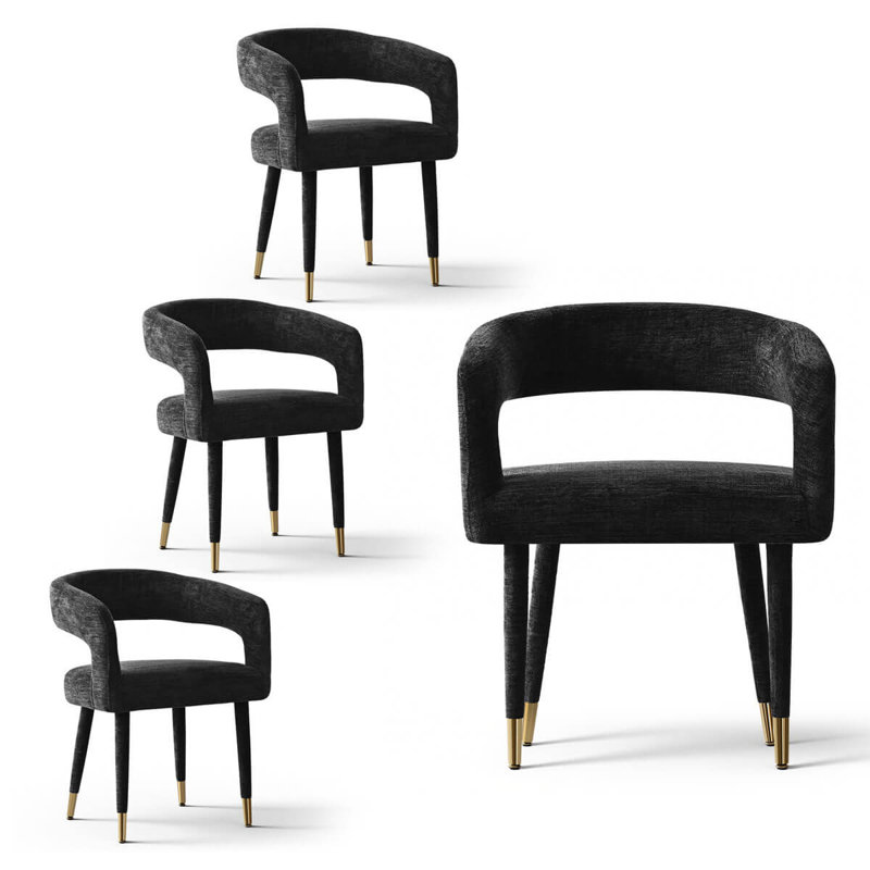 Ensemble de 4 chaises de salle à manger rembourrées à dossier ouvert, Noir