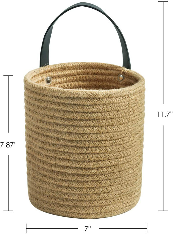 Gracie Oaks XLarge Round Cotton Rope Storage Basket Bin Organizer Laundry Hamper with Leather Handles, 21 x 21 x 14, Extra Large Blanket Woven Toy Basket for Baby