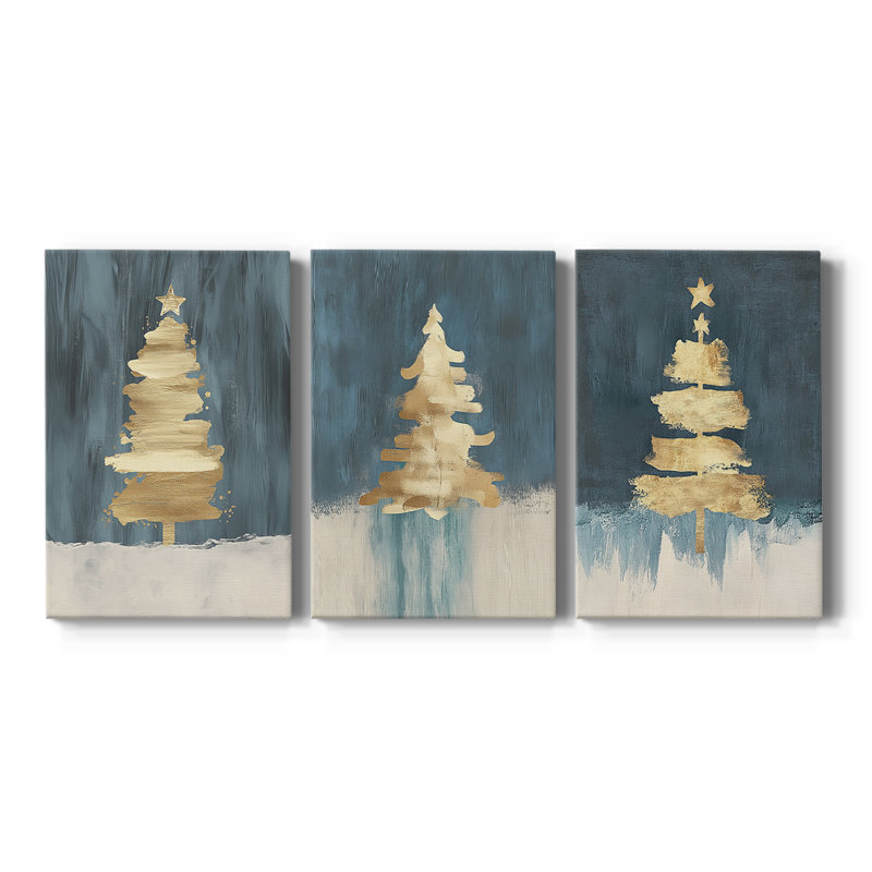 Christmas Holiday Art CXCV - Toile tendue avec châssis sur mesure - 3 pièces, H 12 po x l 24 po