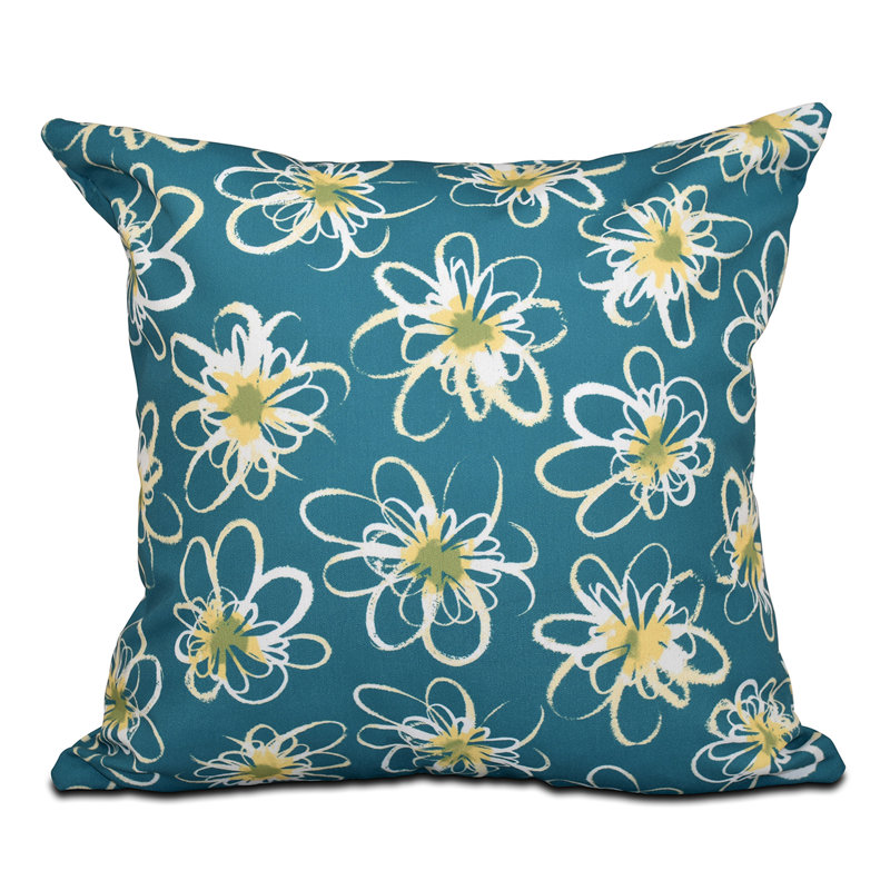 Botanical Blooms Floral Reversible Throw Pillow, 26" H x 26" W, Teal