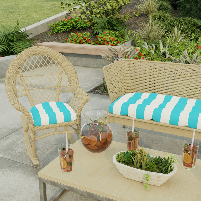 19" x 19" Outdoor Wicker Seat Cushion, Cabana Turquoise - NULL