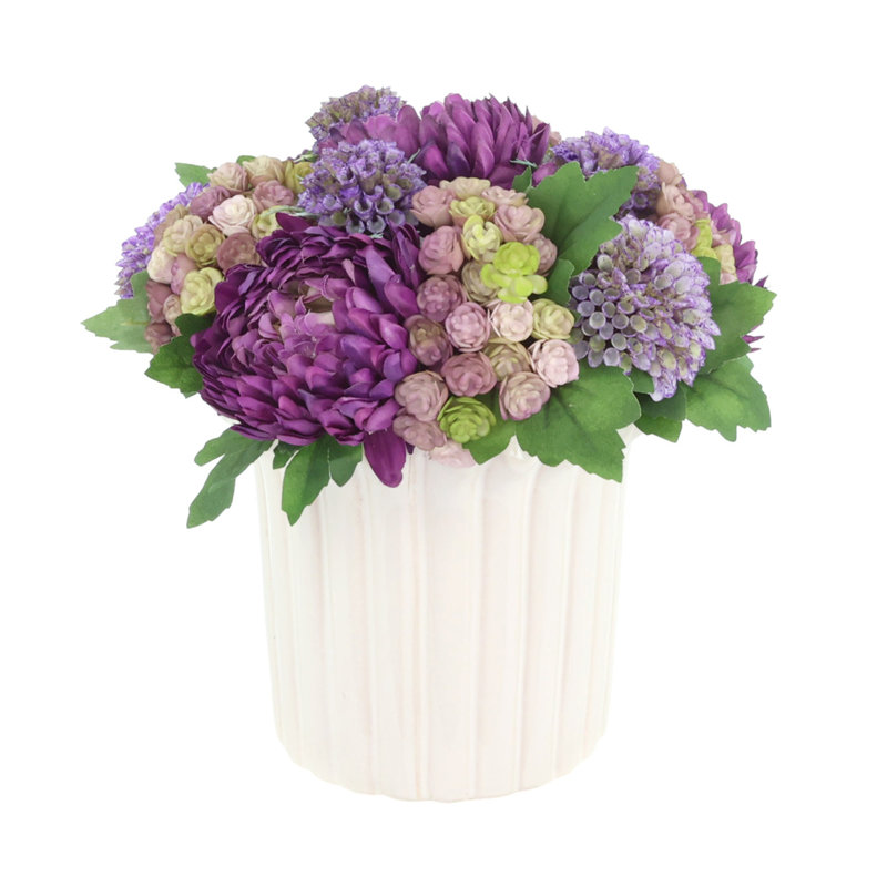 Floral Centerpiece with Dahlias, Mums and Succulents