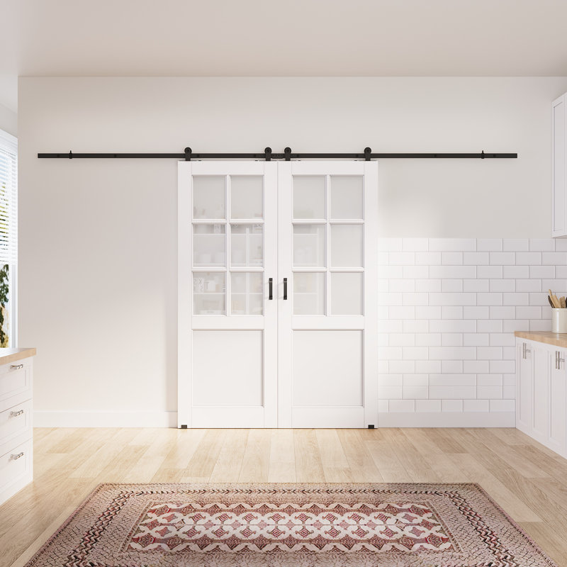 2 x 28 po x 80 po x 6 po avec dalle de porte blanche préfinie avec toute la quincaillerie de porte de grange, 56 po x 80 po