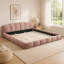 Très grande base de lit tapissier très grande taille en chenille, tête de lit courbée épaisse et pied de lit enveloppé-133704337-133704338