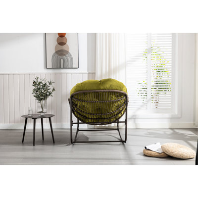 Chaise berçante rembourrée rembourrée, de conception experte, pour patio, jardin, salon, chaise surdimensionnée olive avec coussin ergonomique, véranda