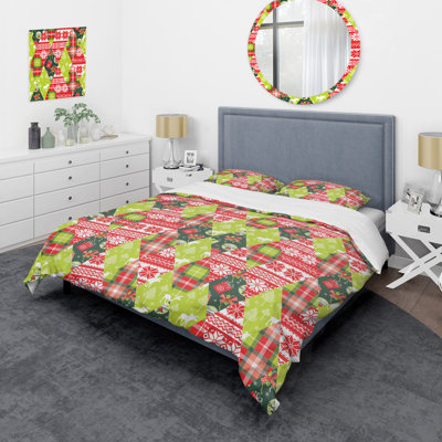 Green And Red Patchwork Polyester Abstract Duvet Cover