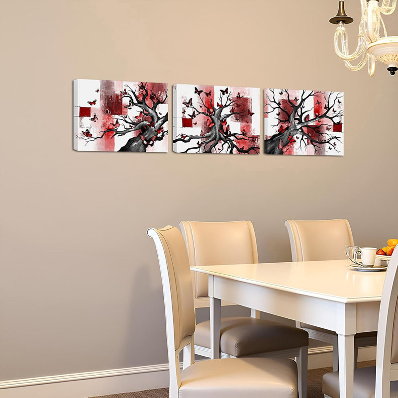 3 Piece Wrapped Canvas Print, Red