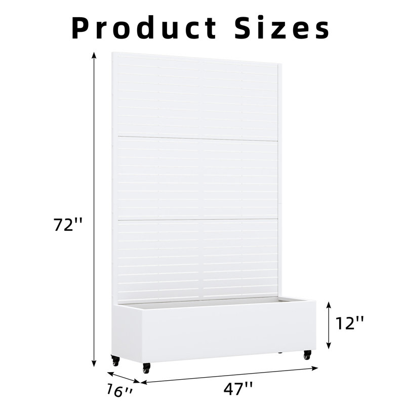 Outdoor Metal Rectangular Individual Planter Box with Trellis for Climbing Plants, White, 72" H x 47" W x 16" D