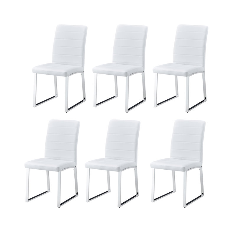 Chaises de salle à manger rembourrées avec coussin de siège et dossier en similicuir, Blanc, Chrome chrome